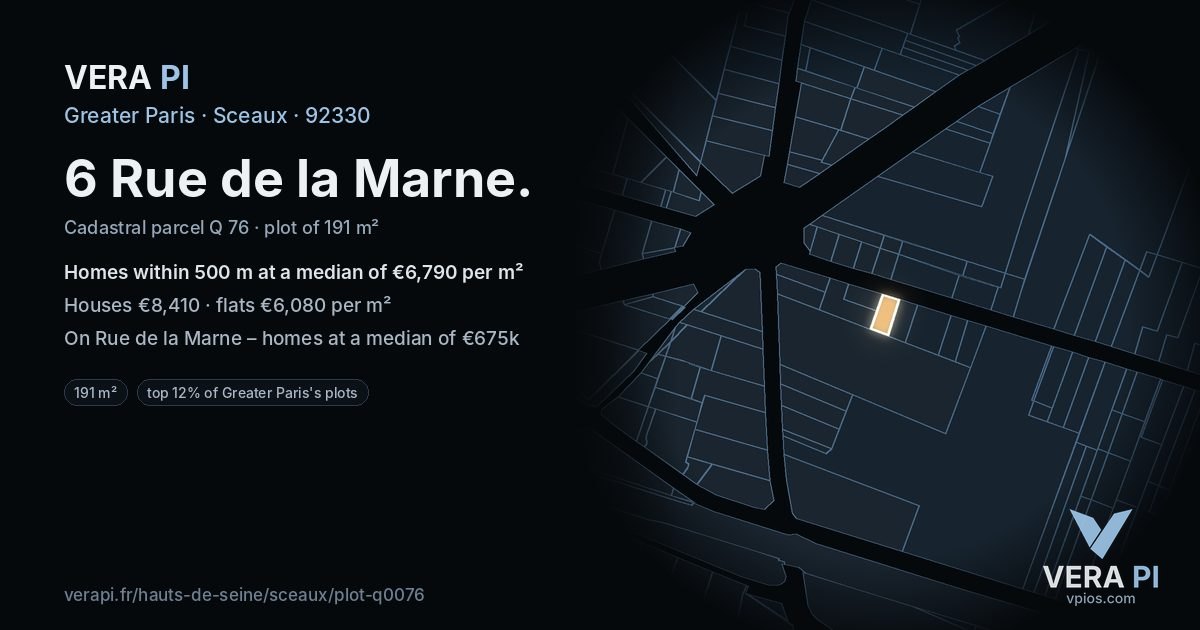 6 Rue de la Marne, Sceaux at night – the plot lit, the parcels around coloured by the prices near them