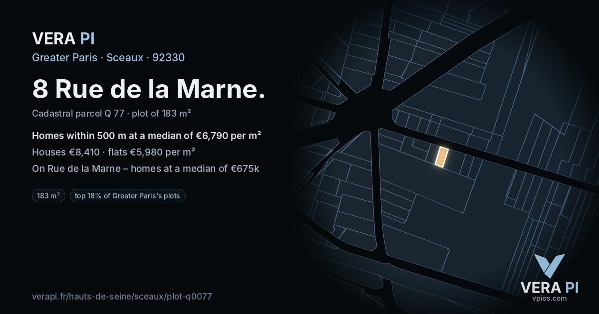 8 Rue de la Marne, Sceaux at night – the plot lit, the parcels around coloured by the prices near them