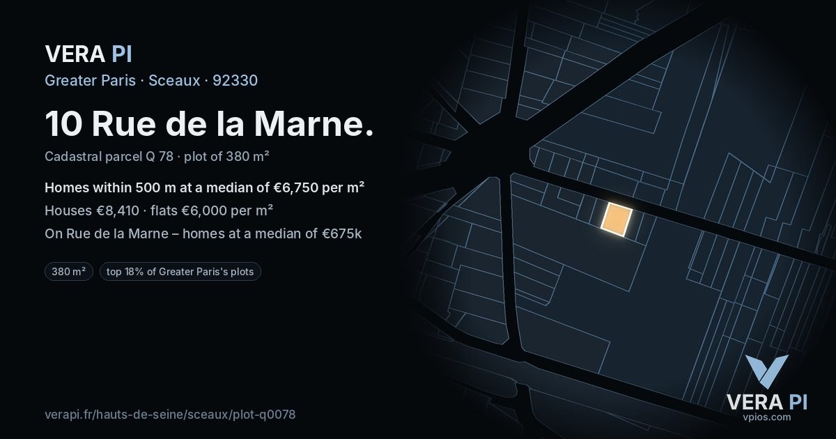 10 Rue de la Marne, Sceaux at night – the plot lit, the parcels around coloured by the prices near them