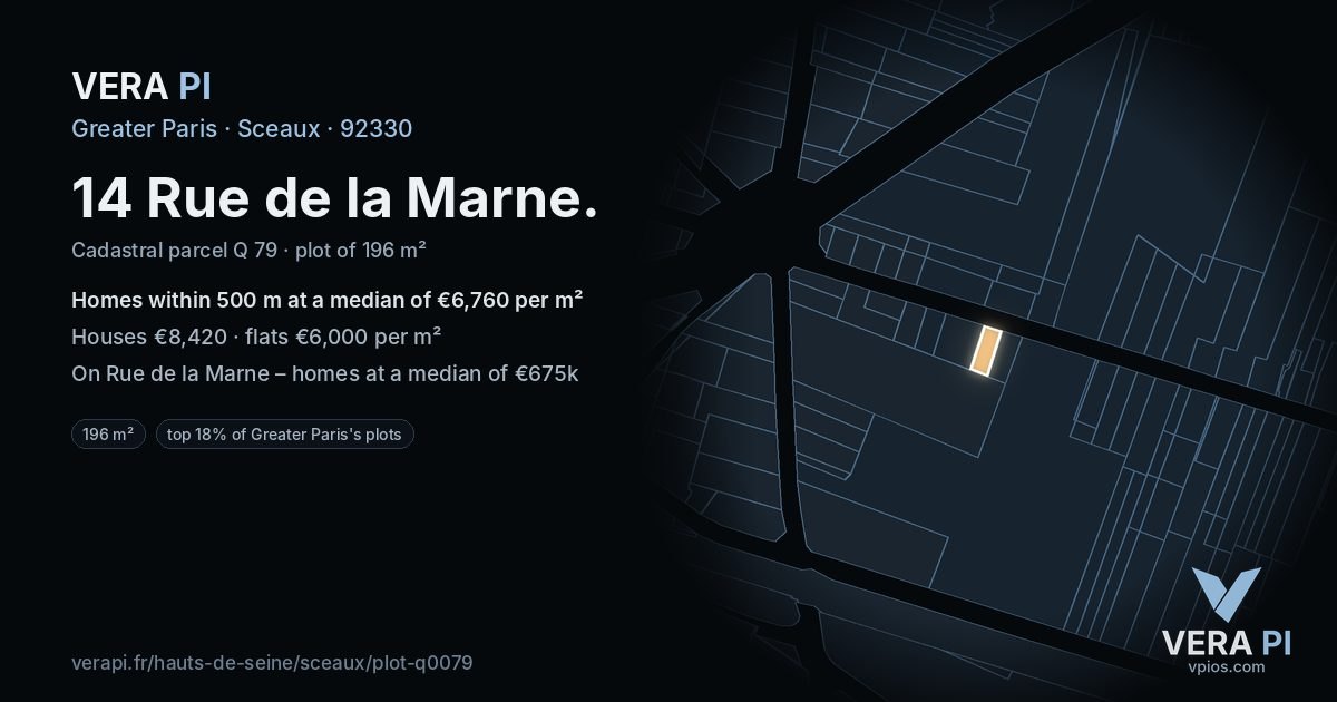 14 Rue de la Marne, Sceaux at night – the plot lit, the parcels around coloured by the prices near them