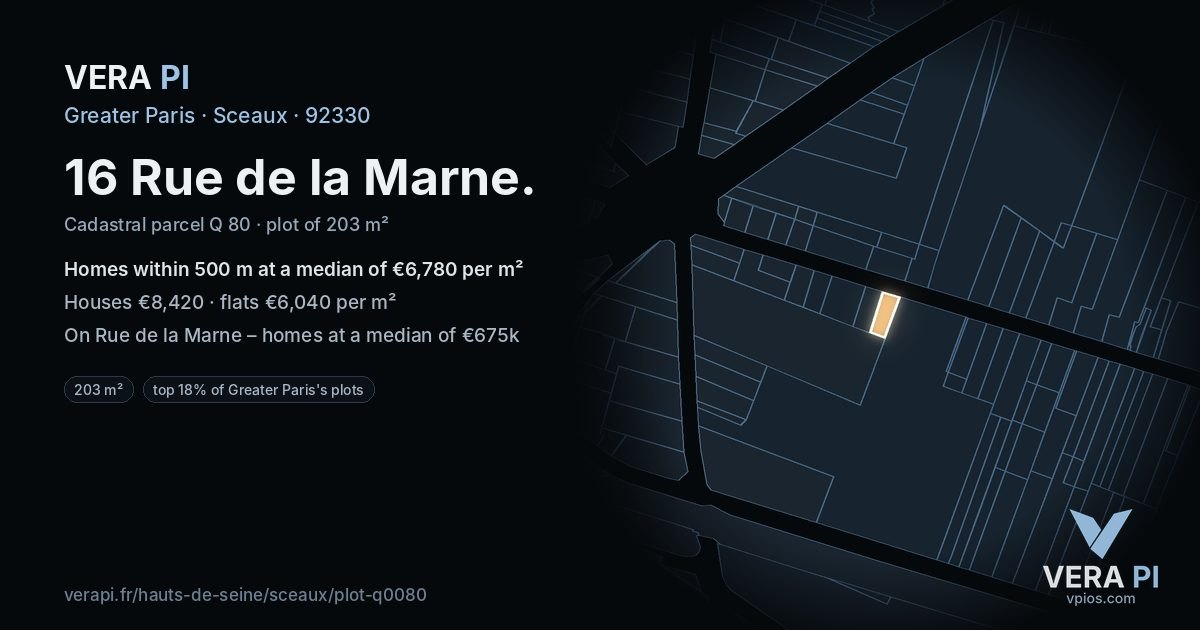16 Rue de la Marne, Sceaux at night – the plot lit, the parcels around coloured by the prices near them