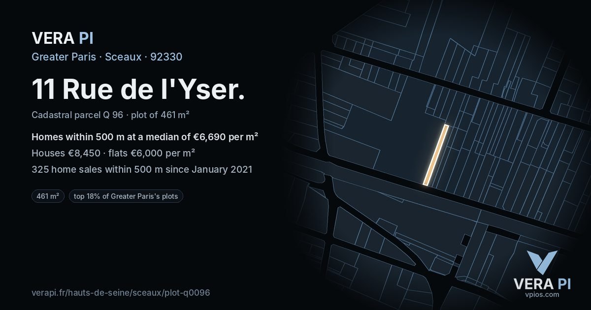 11 Rue de l'Yser, Sceaux at night – the plot lit, the parcels around coloured by the prices near them