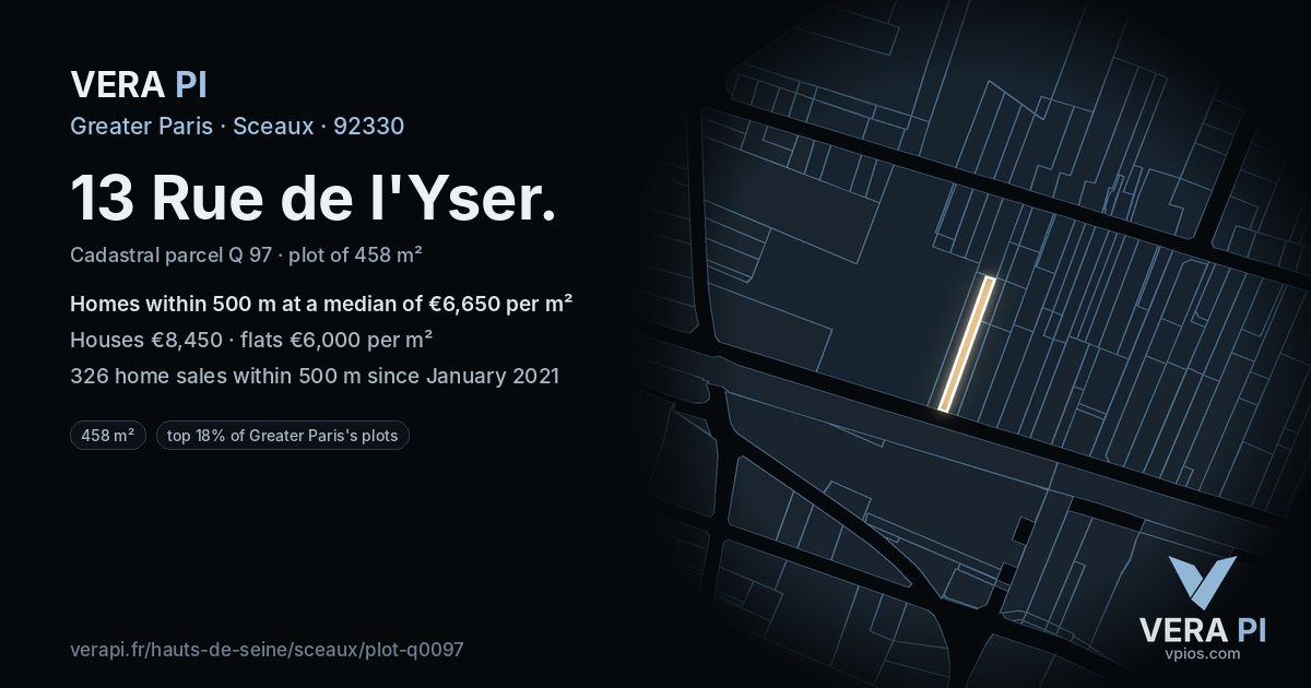 13 Rue de l'Yser, Sceaux at night – the plot lit, the parcels around coloured by the prices near them