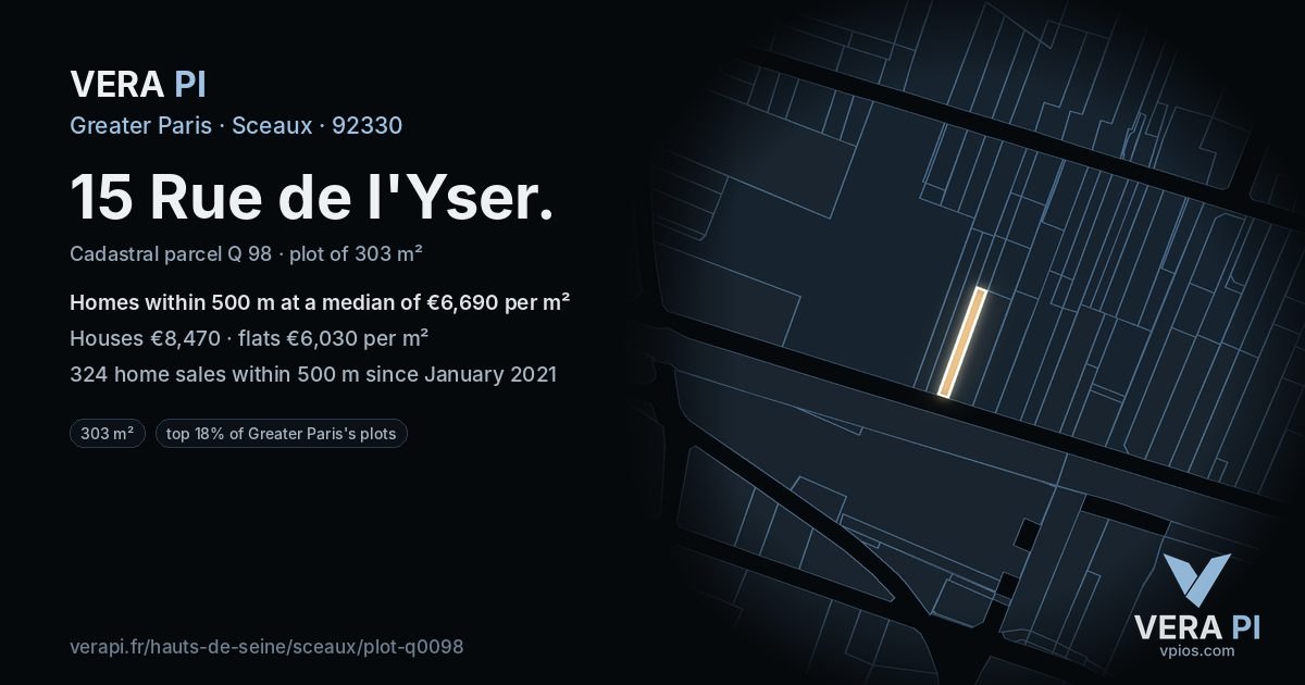 15 Rue de l'Yser, Sceaux at night – the plot lit, the parcels around coloured by the prices near them