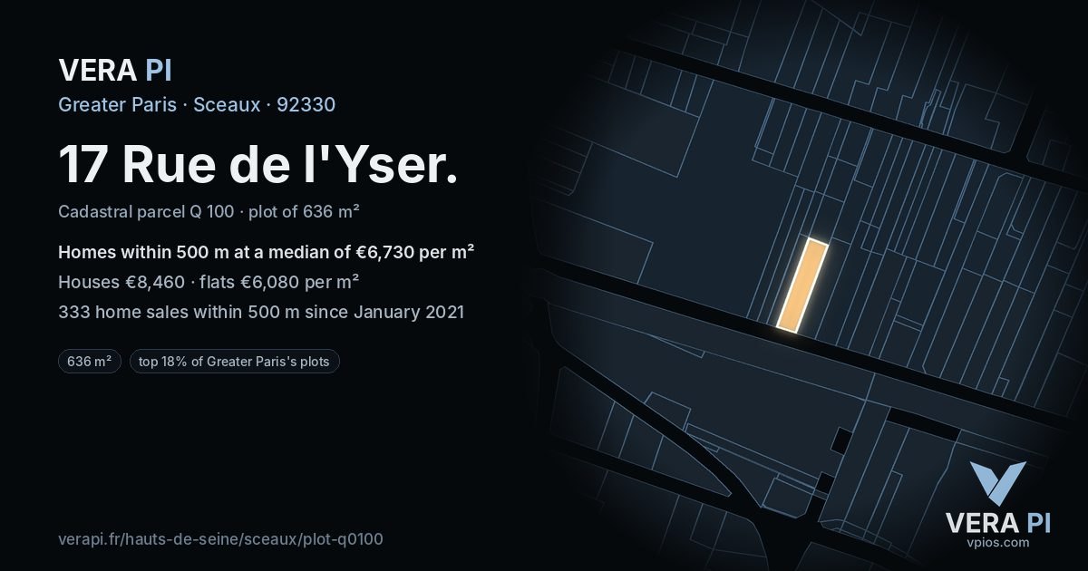17 Rue de l'Yser, Sceaux at night – the plot lit, the parcels around coloured by the prices near them