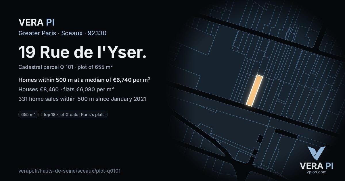 19 Rue de l'Yser, Sceaux at night – the plot lit, the parcels around coloured by the prices near them