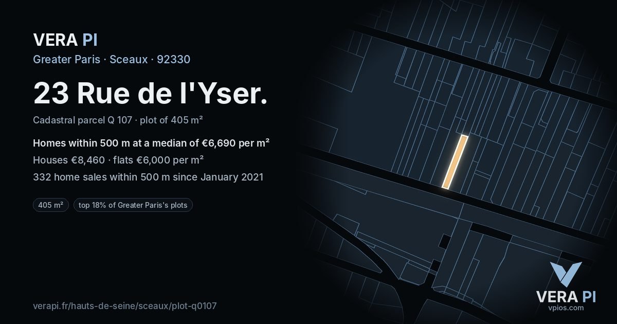 23 Rue de l'Yser, Sceaux at night – the plot lit, the parcels around coloured by the prices near them