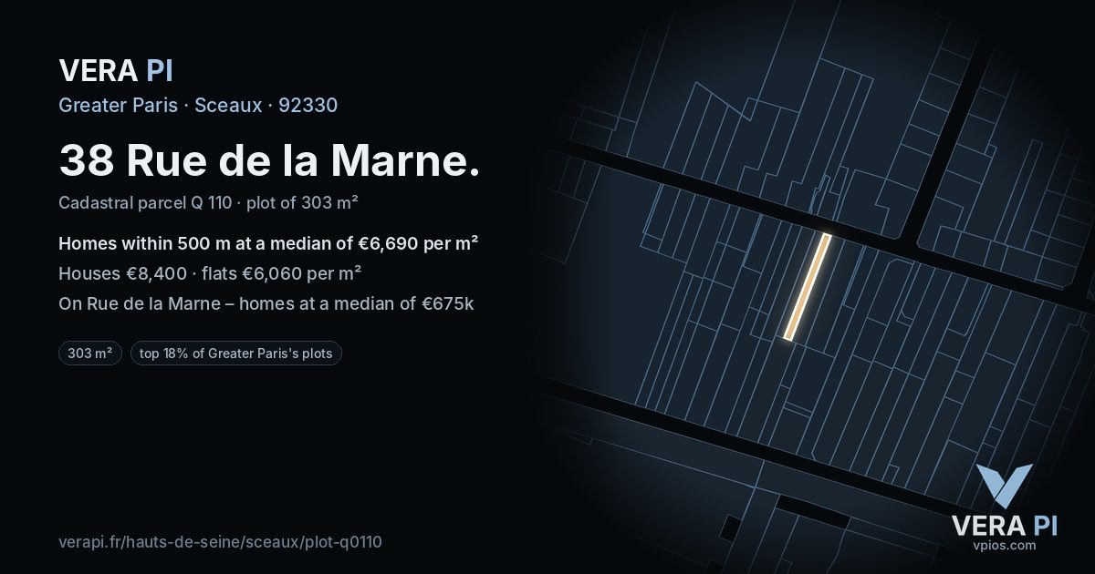 38 Rue de la Marne, Sceaux at night – the plot lit, the parcels around coloured by the prices near them