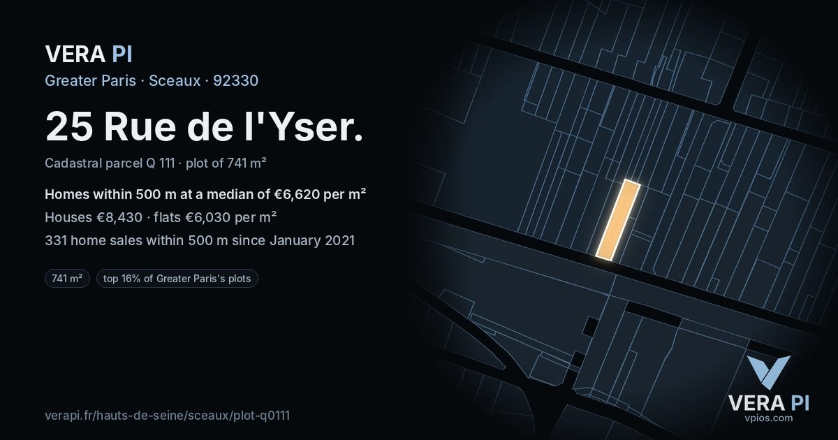 25 Rue de l'Yser, Sceaux at night – the plot lit, the parcels around coloured by the prices near them