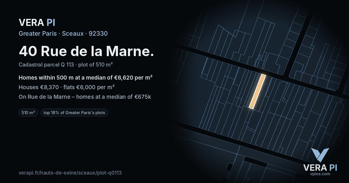 40 Rue de la Marne, Sceaux at night – the plot lit, the parcels around coloured by the prices near them