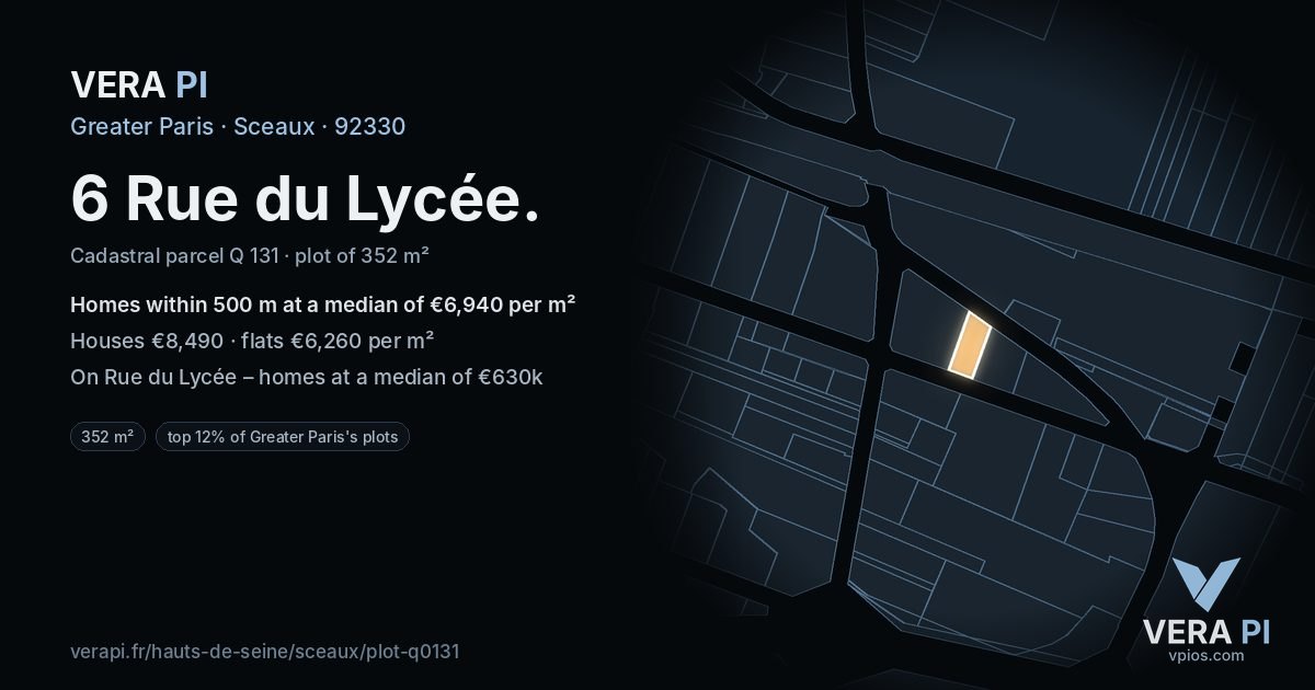 6 Rue du Lycée, Sceaux at night – the plot lit, the parcels around coloured by the prices near them