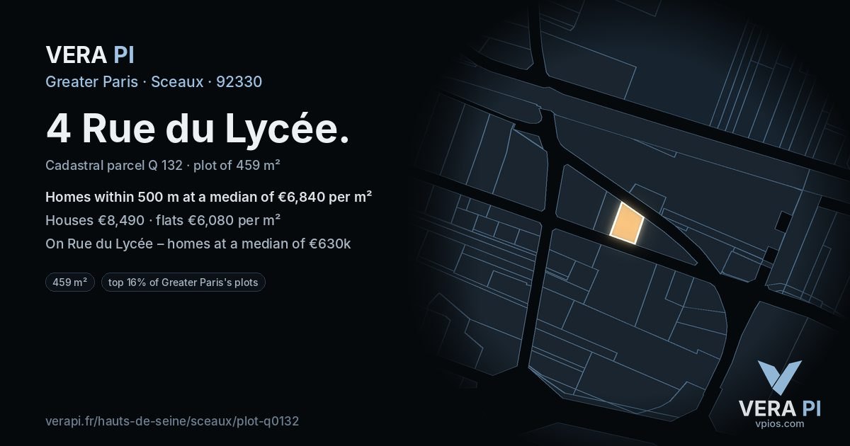 4 Rue du Lycée, Sceaux at night – the plot lit, the parcels around coloured by the prices near them