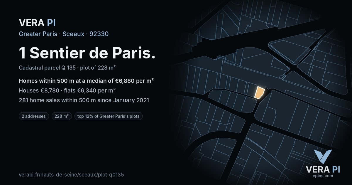 1 Sentier de Paris, Sceaux at night – the plot lit, the parcels around coloured by the prices near them