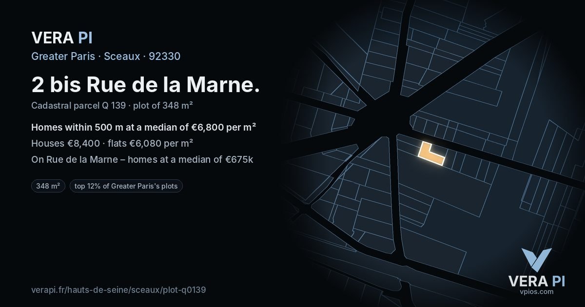 2 bis Rue de la Marne, Sceaux at night – the plot lit, the parcels around coloured by the prices near them