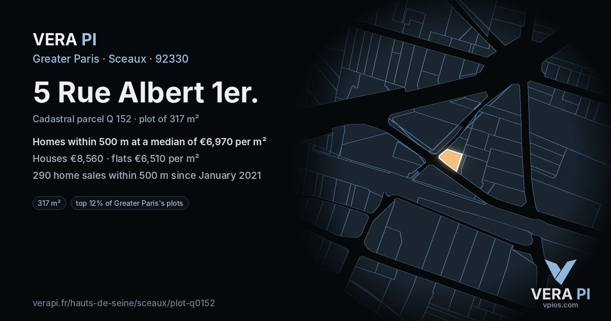 5 Rue Albert 1er, Sceaux at night – the plot lit, the parcels around coloured by the prices near them