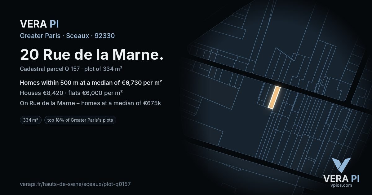 20 Rue de la Marne, Sceaux at night – the plot lit, the parcels around coloured by the prices near them