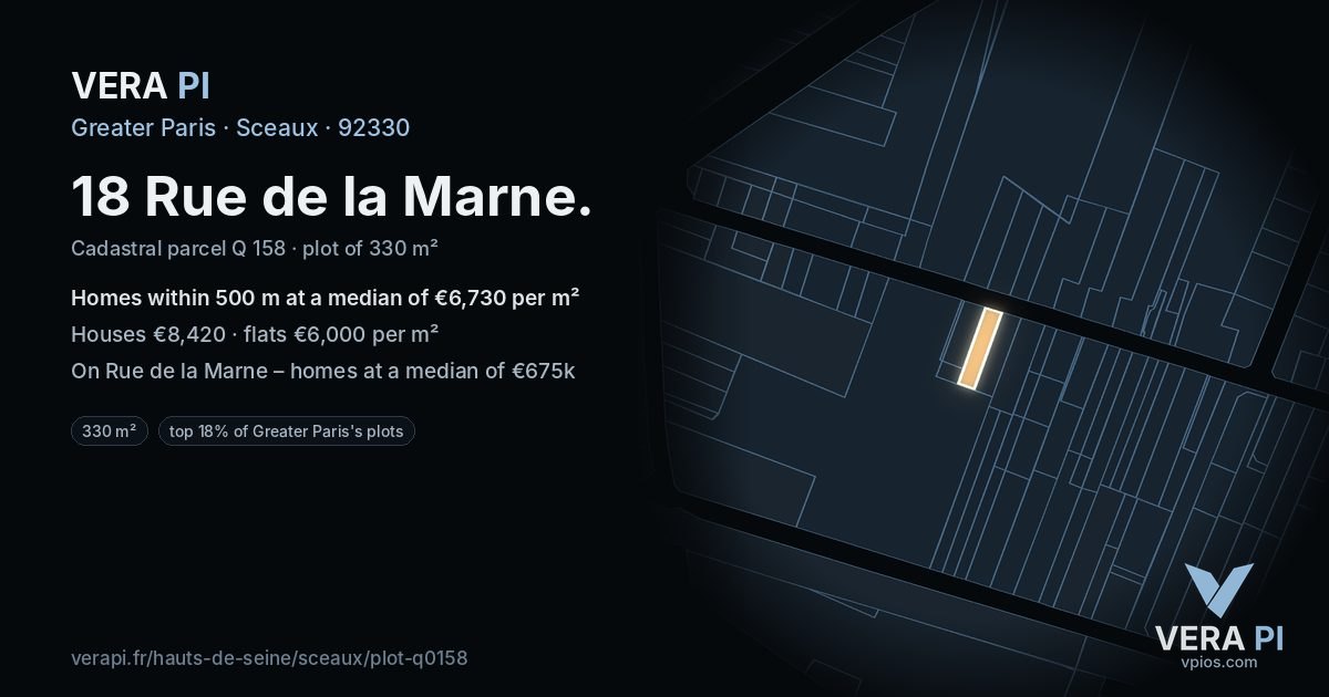 18 Rue de la Marne, Sceaux at night – the plot lit, the parcels around coloured by the prices near them