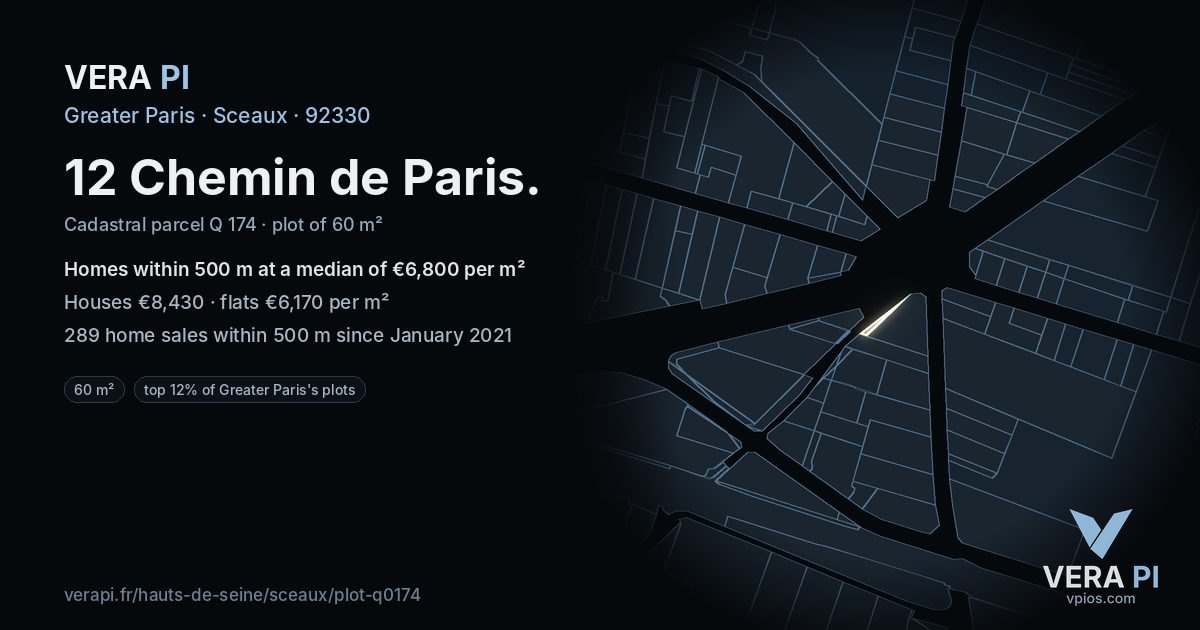 12 Chemin de Paris, Sceaux at night – the plot lit, the parcels around coloured by the prices near them