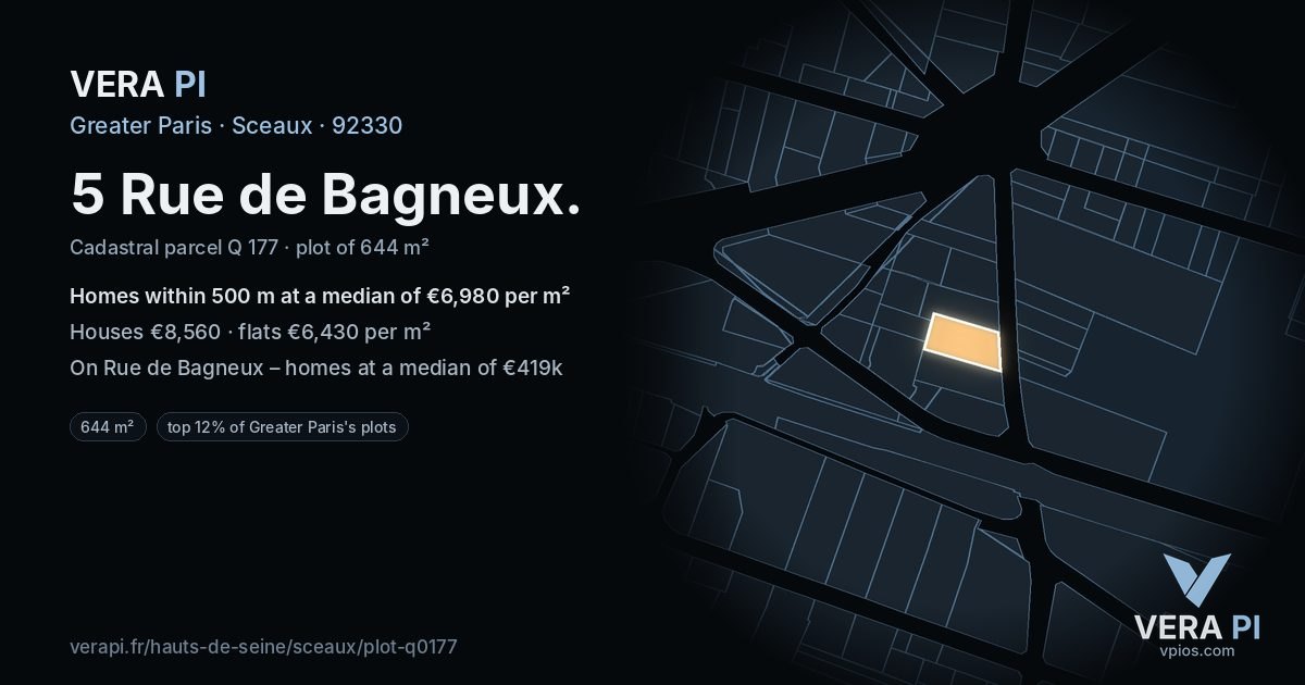 5 Rue de Bagneux, Sceaux at night – the plot lit, the parcels around coloured by the prices near them