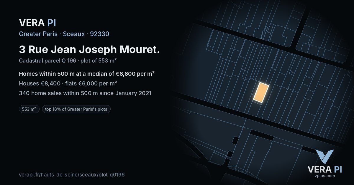 3 Rue Jean Joseph Mouret, Sceaux at night – the plot lit, the parcels around coloured by the prices near them