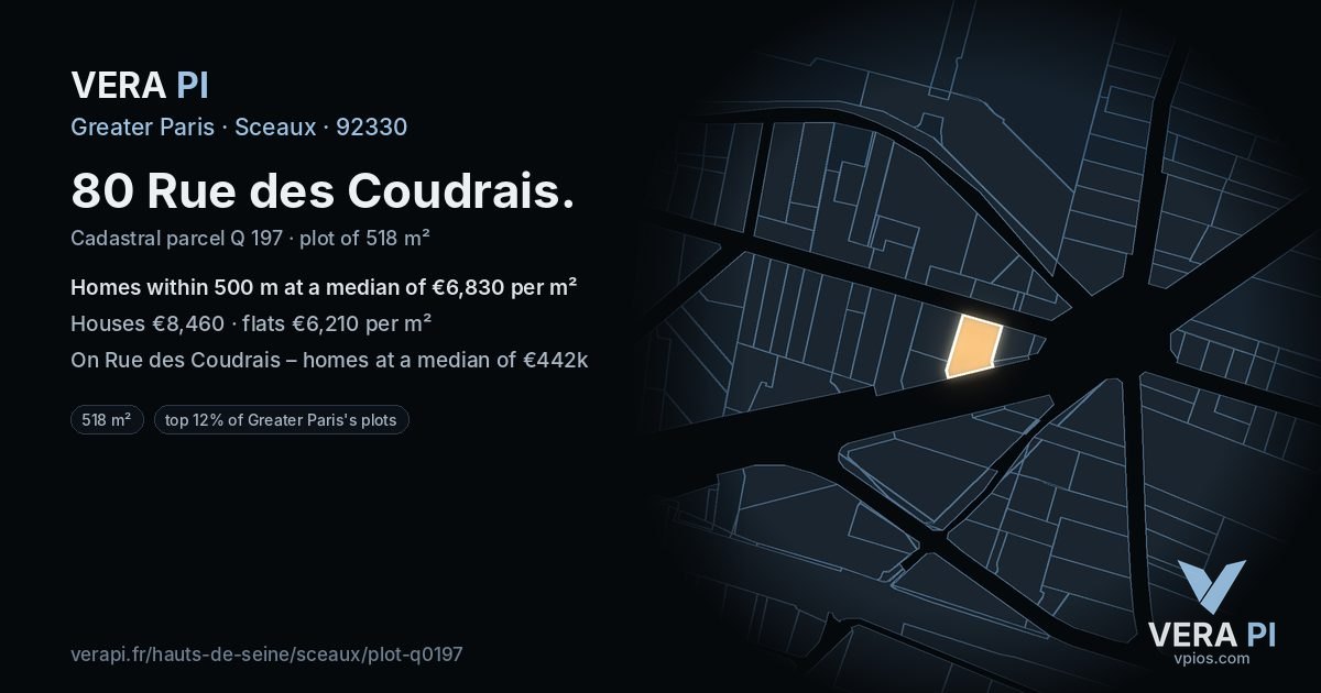 80 Rue des Coudrais, Sceaux at night – the plot lit, the parcels around coloured by the prices near them
