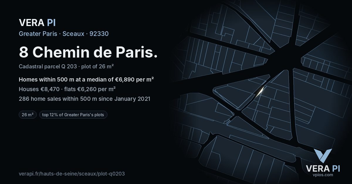 8 Chemin de Paris, Sceaux at night – the plot lit, the parcels around coloured by the prices near them
