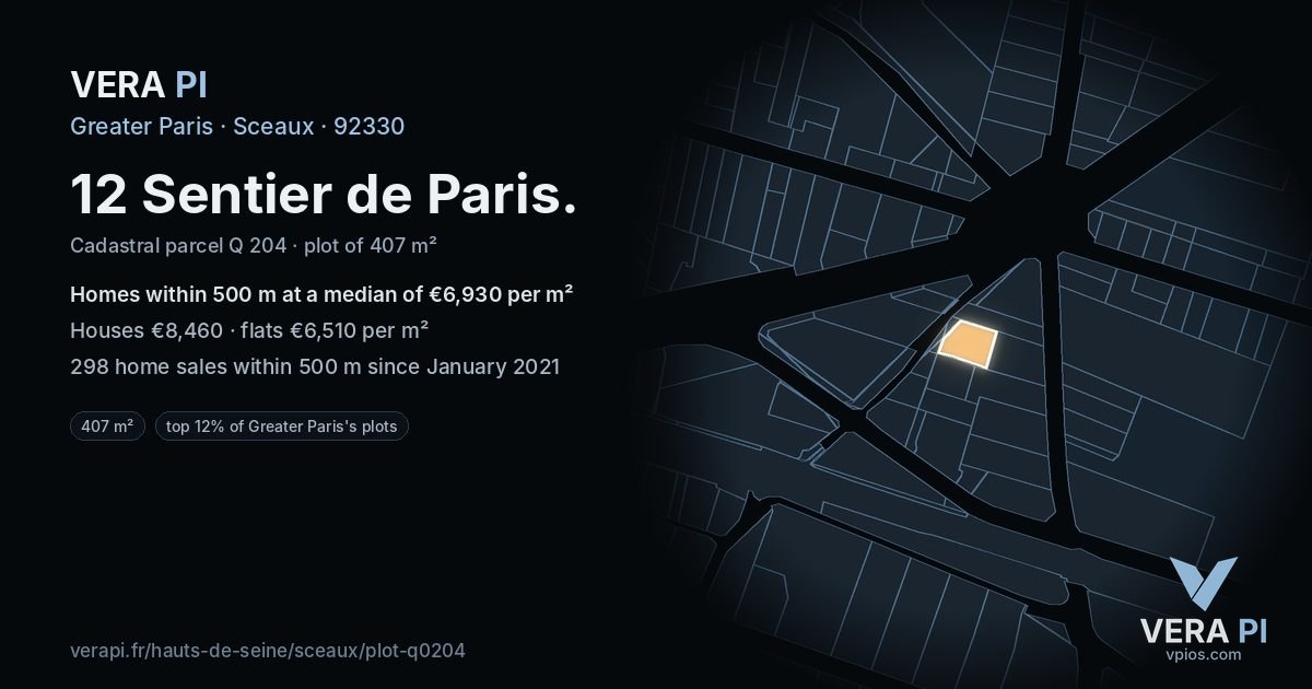 12 Sentier de Paris, Sceaux at night – the plot lit, the parcels around coloured by the prices near them