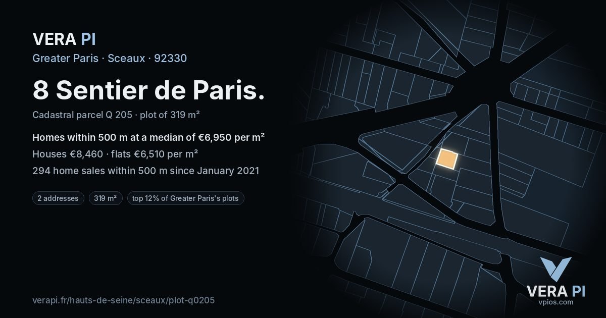 8 Sentier de Paris, Sceaux at night – the plot lit, the parcels around coloured by the prices near them