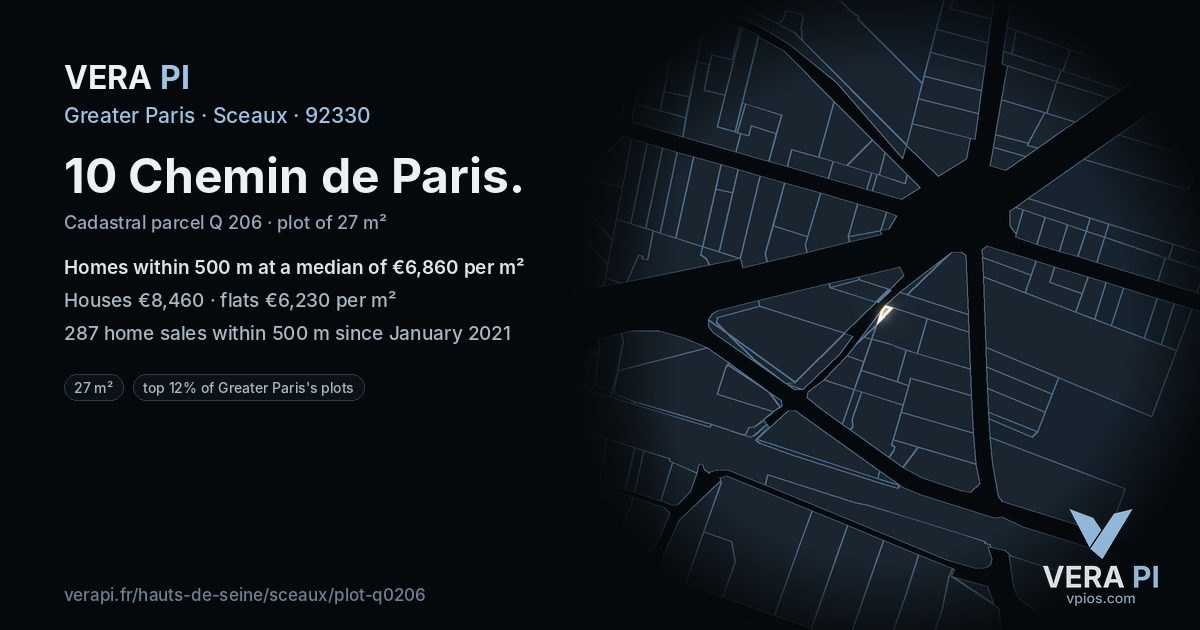 10 Chemin de Paris, Sceaux at night – the plot lit, the parcels around coloured by the prices near them