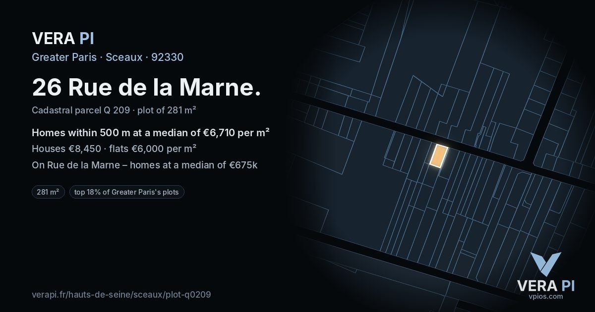 26 Rue de la Marne, Sceaux at night – the plot lit, the parcels around coloured by the prices near them