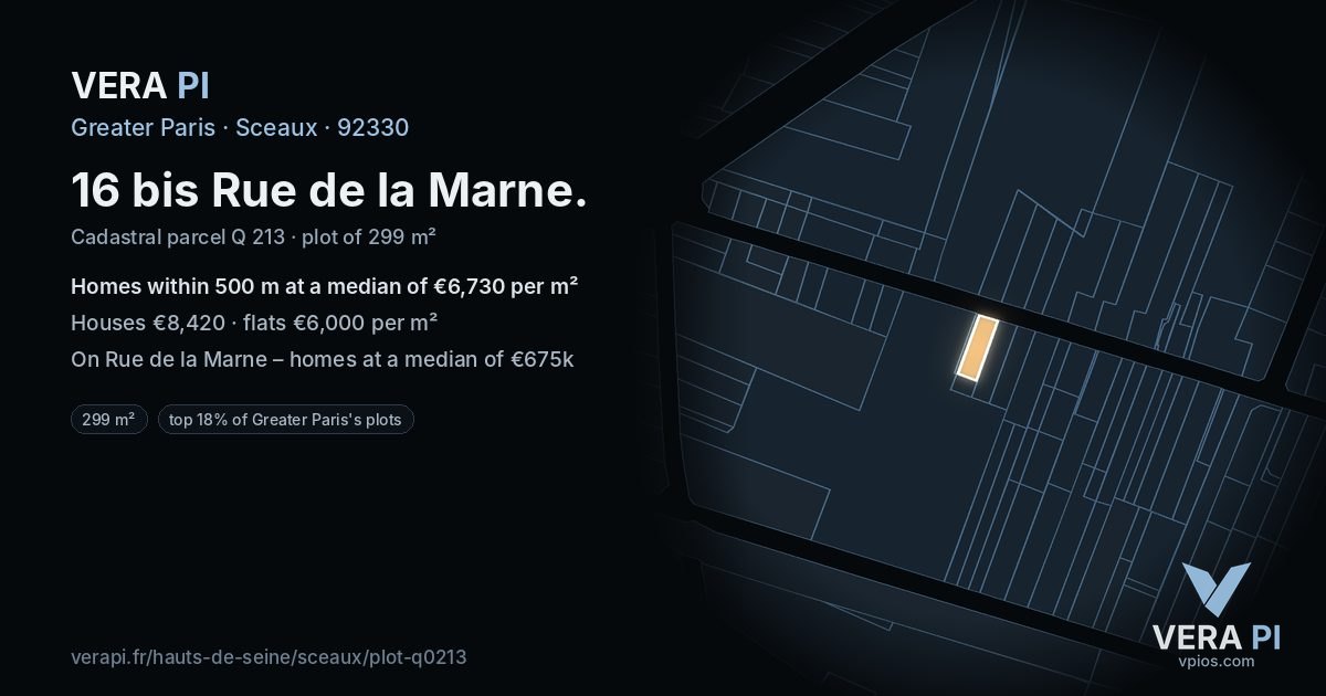 16 bis Rue de la Marne, Sceaux at night – the plot lit, the parcels around coloured by the prices near them