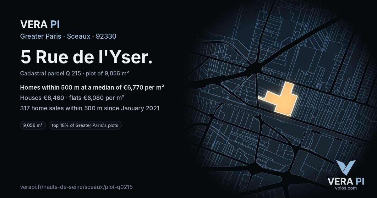 5 Rue de l'Yser, Sceaux at night – the plot lit, the parcels around coloured by the prices near them