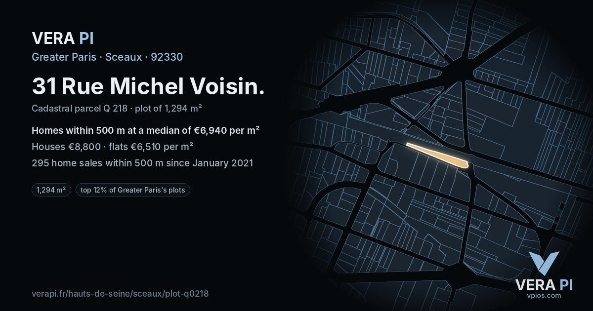31 Rue Michel Voisin, Sceaux at night – the plot lit, the parcels around coloured by the prices near them