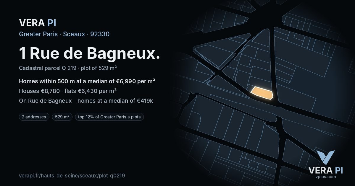 1 Rue de Bagneux, Sceaux at night – the plot lit, the parcels around coloured by the prices near them