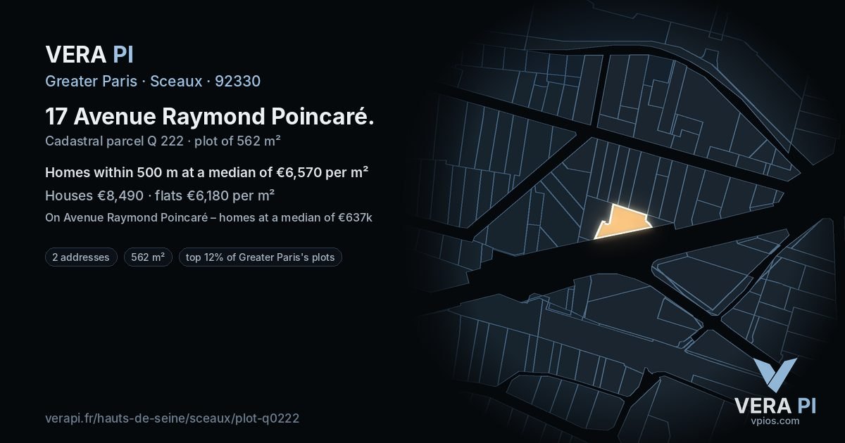 17 Avenue Raymond Poincaré, Sceaux at night – the plot lit, the parcels around coloured by the prices near them