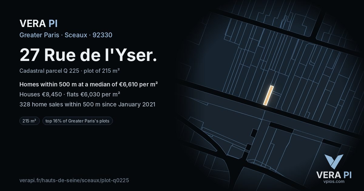 27 Rue de l'Yser, Sceaux at night – the plot lit, the parcels around coloured by the prices near them