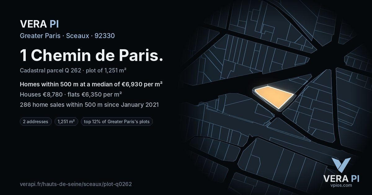 1 Chemin de Paris, Sceaux at night – the plot lit, the parcels around coloured by the prices near them