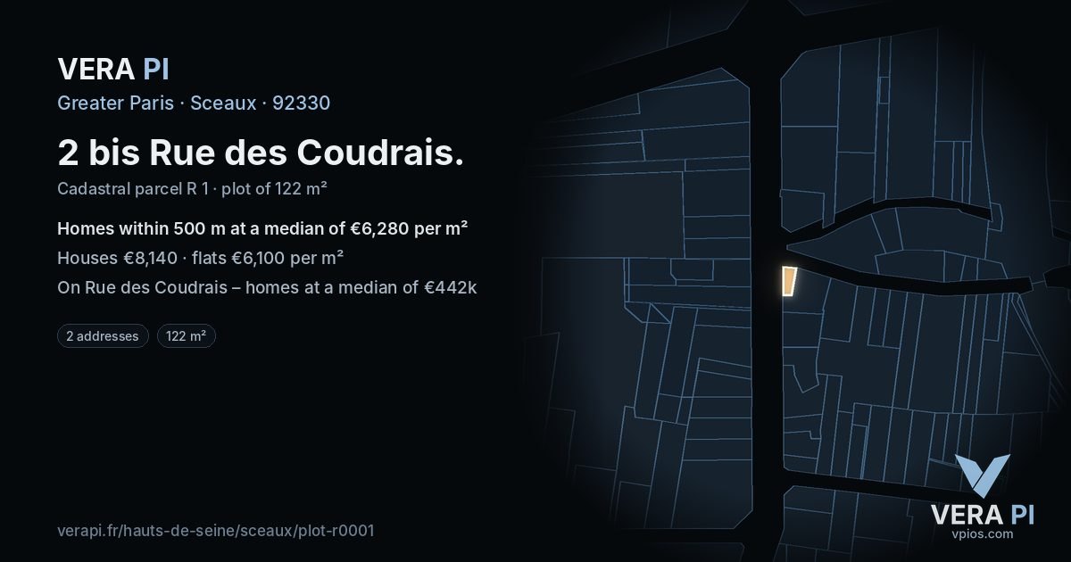 2 bis Rue des Coudrais, Sceaux at night – the plot lit, the parcels around coloured by the prices near them