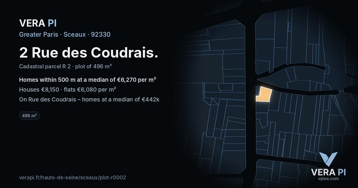2 Rue des Coudrais, Sceaux at night – the plot lit, the parcels around coloured by the prices near them