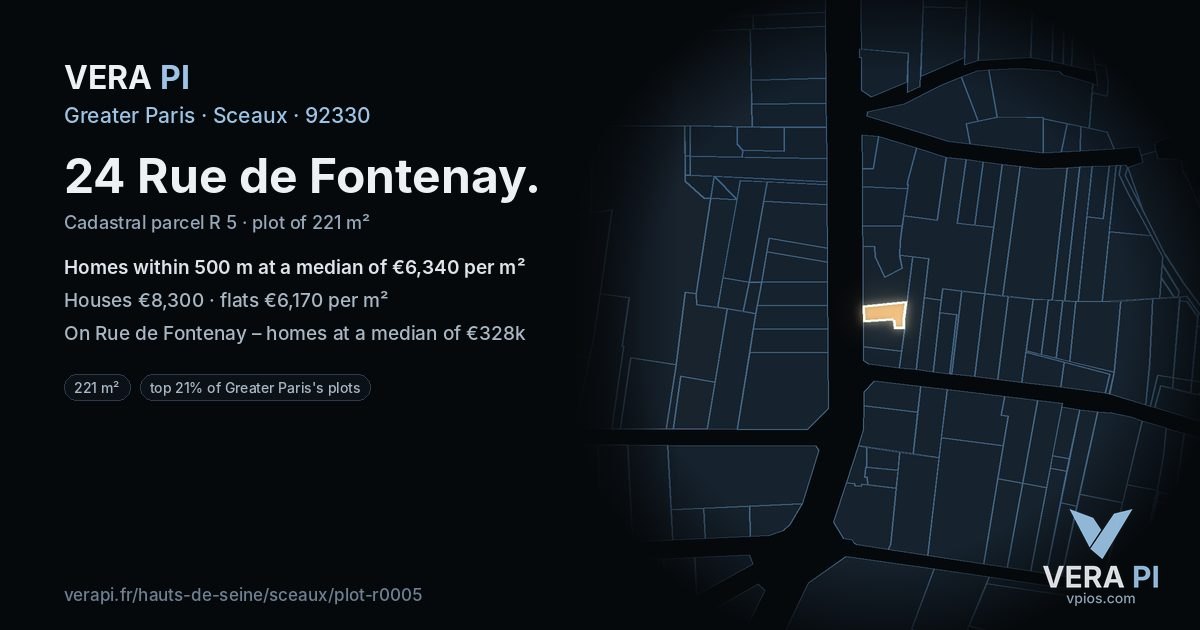 24 Rue de Fontenay, Sceaux at night – the plot lit, the parcels around coloured by the prices near them