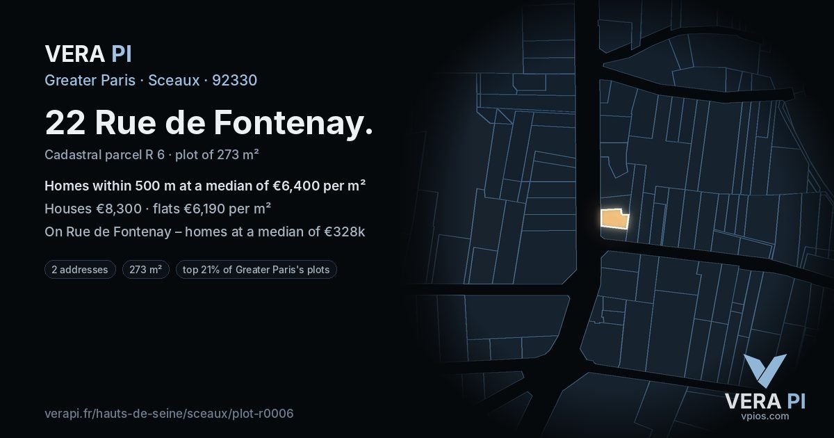22 Rue de Fontenay, Sceaux at night – the plot lit, the parcels around coloured by the prices near them