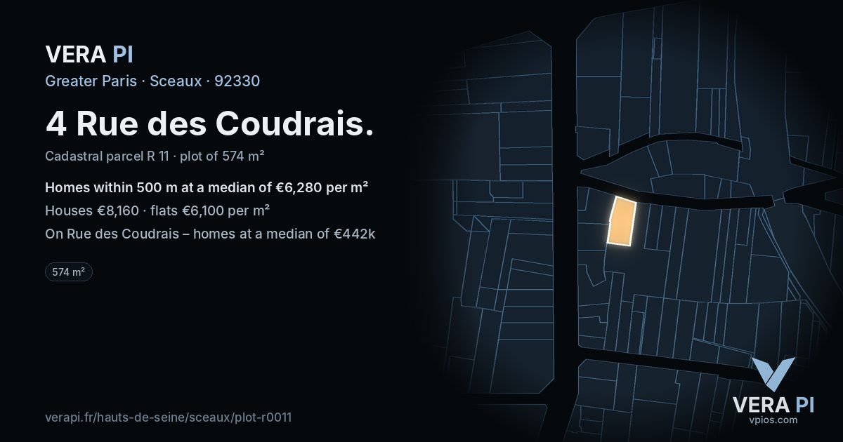 4 Rue des Coudrais, Sceaux at night – the plot lit, the parcels around coloured by the prices near them