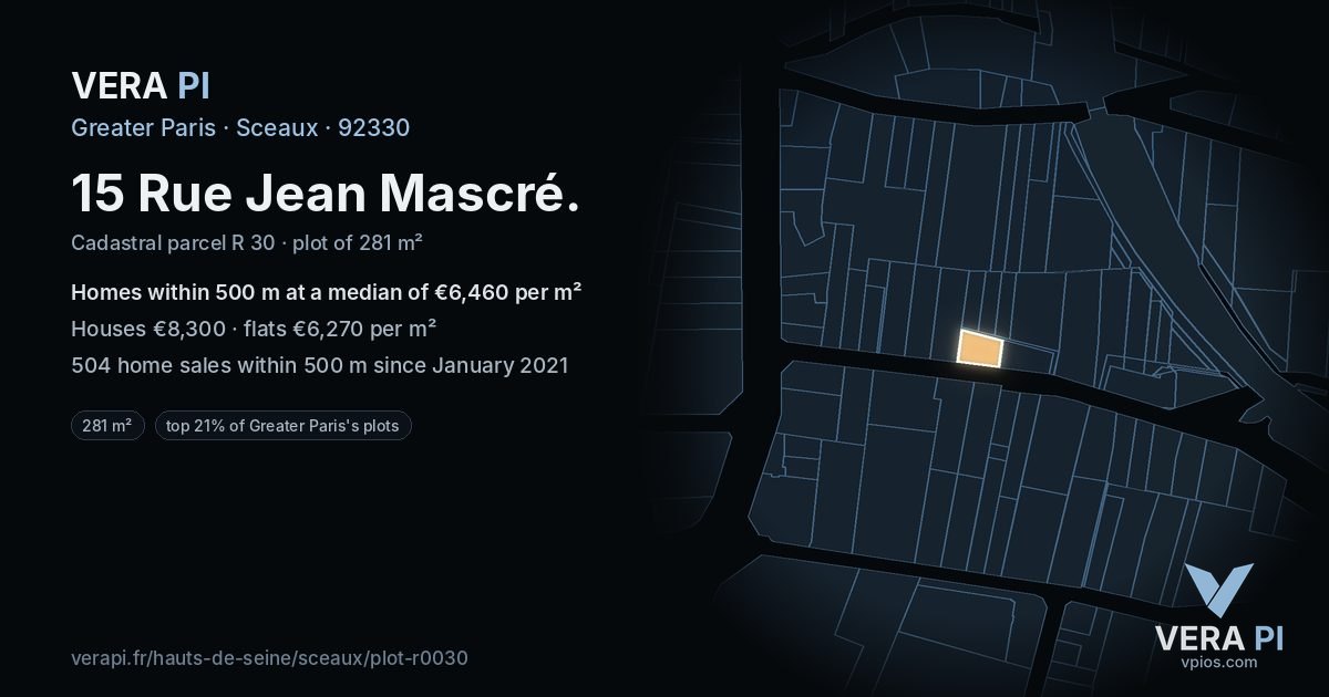15 Rue Jean Mascré, Sceaux at night – the plot lit, the parcels around coloured by the prices near them