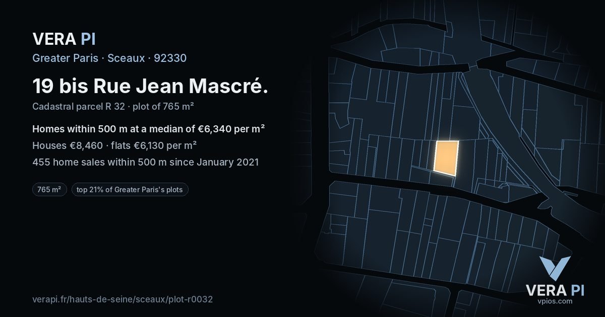19 bis Rue Jean Mascré, Sceaux at night – the plot lit, the parcels around coloured by the prices near them