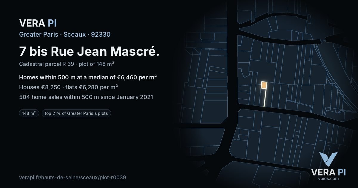 7 bis Rue Jean Mascré, Sceaux at night – the plot lit, the parcels around coloured by the prices near them