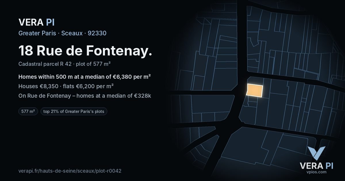 18 Rue de Fontenay, Sceaux at night – the plot lit, the parcels around coloured by the prices near them
