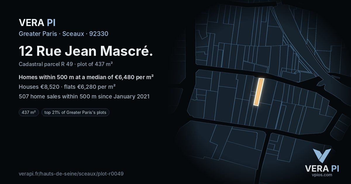 12 Rue Jean Mascré, Sceaux at night – the plot lit, the parcels around coloured by the prices near them