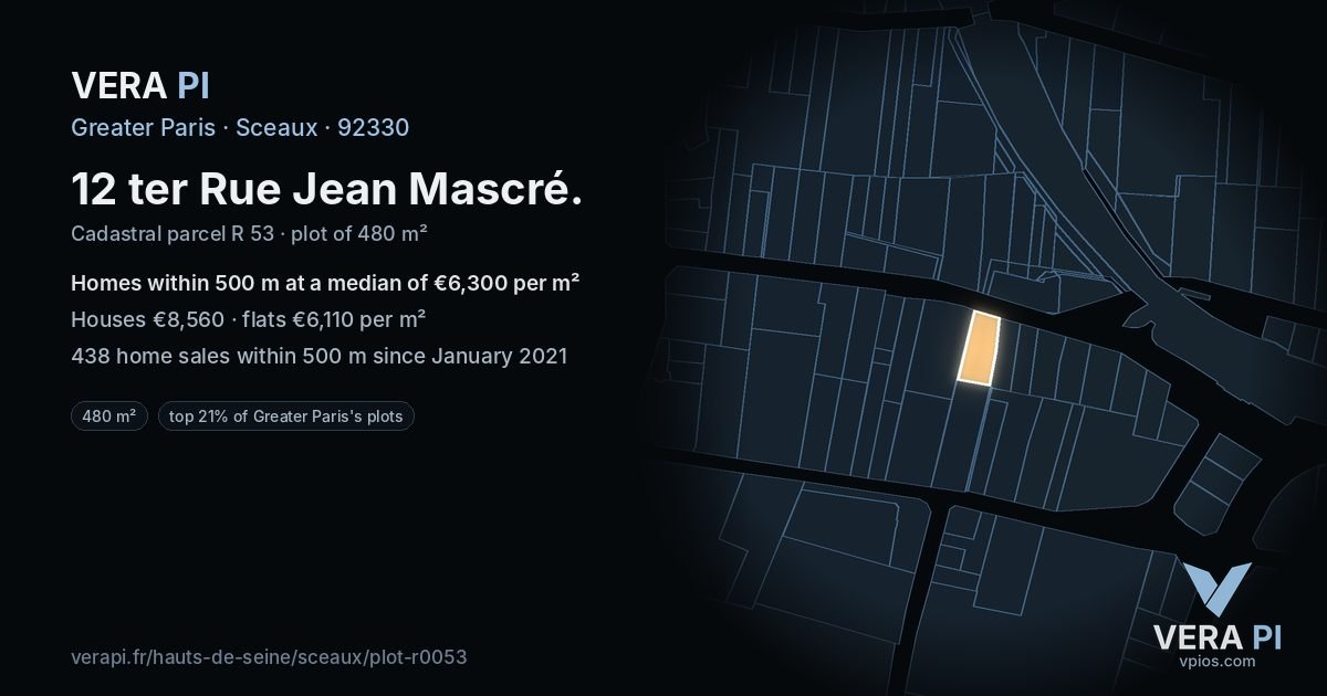 12 ter Rue Jean Mascré, Sceaux at night – the plot lit, the parcels around coloured by the prices near them