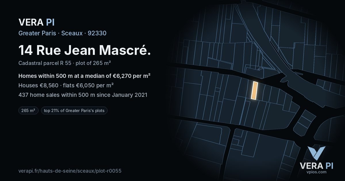 14 Rue Jean Mascré, Sceaux at night – the plot lit, the parcels around coloured by the prices near them