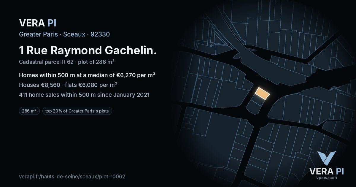 1 Rue Raymond Gachelin, Sceaux at night – the plot lit, the parcels around coloured by the prices near them